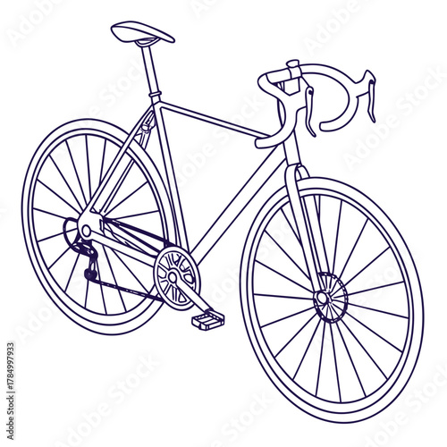 Detailed line drawing of a road bicycle