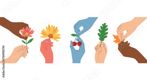 Hands sharing nature's gifts from around the world.