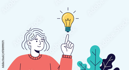 Illustrative depiction of a person having a brilliant idea with a lightbulb illuminating the concept.