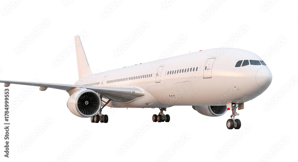 Fototapeta premium White passenger airplane isolated on transparent background ready for transportation