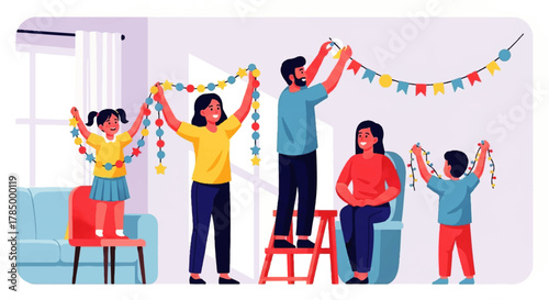 Family Decorating Home for Celebration Together.