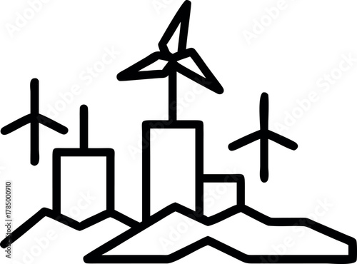 Wind Energy and Green City Line Icon Vector Illustration for Sustainable Development