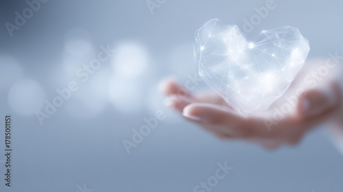 hand holding holographic heart representing healthcare innovation