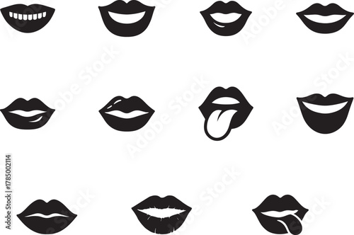Smiling lips icon set vector, collection of mouth expressions showing happiness and joy.