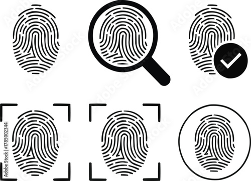 Fingerprint Basics Flat Icons Single, Scan, and Verification Symbols