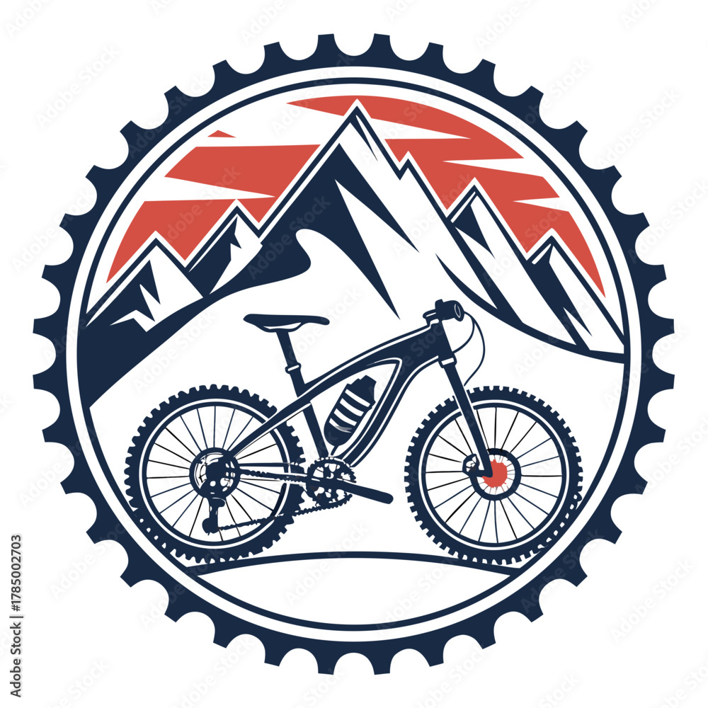 Fototapeta premium Mountain bike emblem with mountain peaks