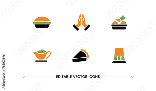 Flat Icons for Thanksgiving Dinner and Autumn Festivities
