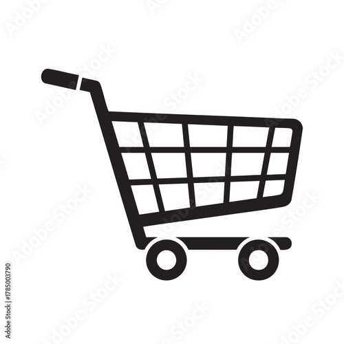 Simple black outline shopping cart icon isolated on transparent background