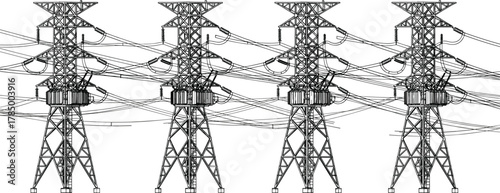 High voltage transmission towers, electricity pylons, 