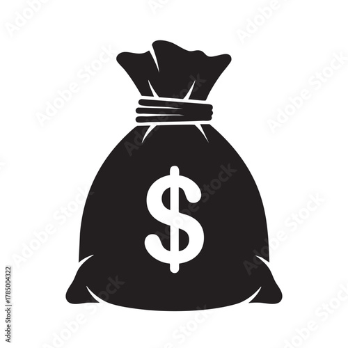 Black silhouette of a money bag with a dollar sign isolated on transparent background