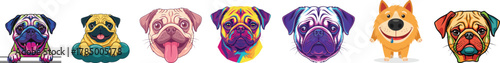 Ultimate Pug Dog Vector Art Bundle: Neon, Pixel, and Cartoon Portrait Illustrations Digital Clipart Set