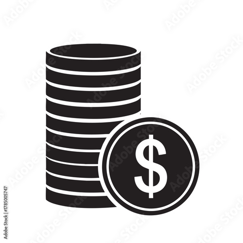 Stack of coins with dollar symbol isolated on transparent background