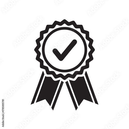 Black and white check mark award ribbon isolated on transparent background