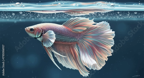 Elegant Betta Fish with Flowing Fins Swimming in Water.