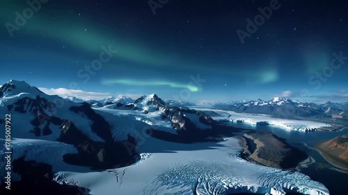 Majestic ice covered mountains sparkle under the sun in a breathtaking winter landscape