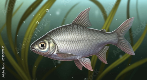 Silver Barb Fish Swimming in Aquatic Environment.