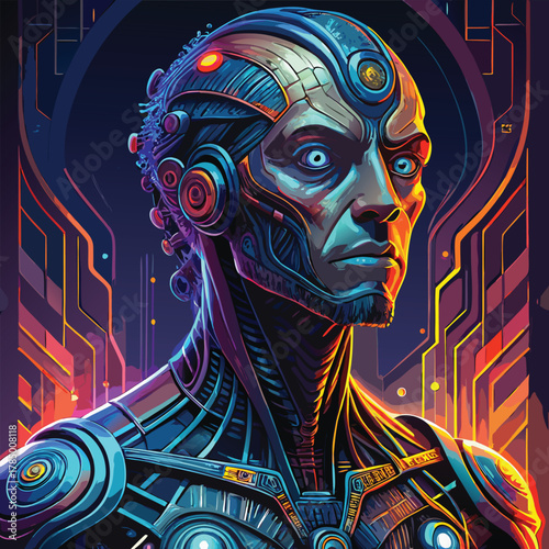Futuristic cyborg portrait with glowing eyes and detailed machinery futuristic