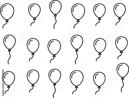 Collection of hand drawn outline balloons in a simple doodle style