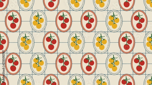 Repeating Pattern of Tomatoes in Ovals red tomato yellow tomato