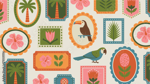 Tropical Pattern with Toucans and Parrots bird