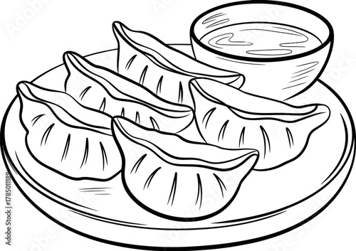 Delicious Dumplings with Sauce Coloring Page