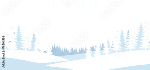 Serene winter landscape with snowcovered trees against a gradient blue background