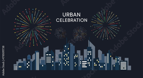 Festive fireworks display over a modern city skyline celebrating a special event