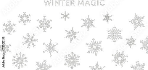 Winter magic snowflakes pattern on white background for festive season design