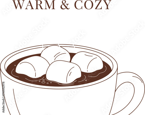 Hot chocolate with marshmallows in a mug evokes a feeling of warmth and coziness