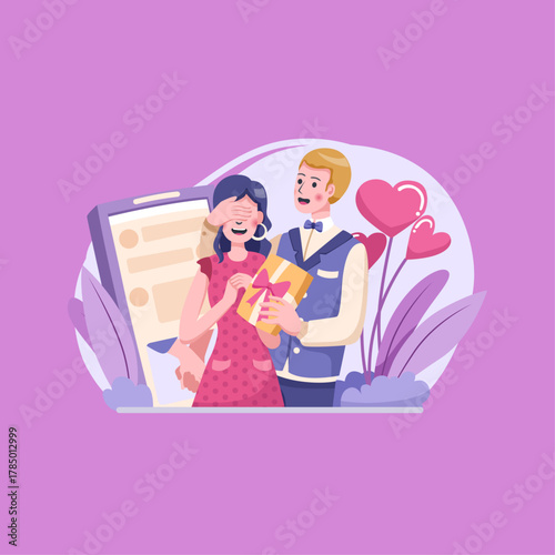 A boy surprising his girlfriend