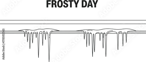 Icicles hanging from a ledge on a frosty day in a simple line drawing style