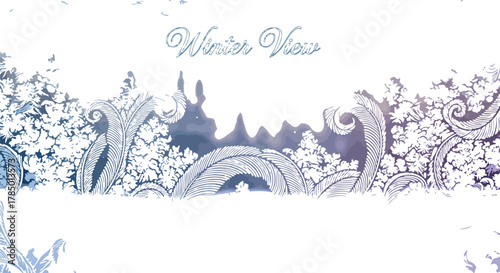 Frosty window pane with intricate ice patterns creating a beautiful winter view