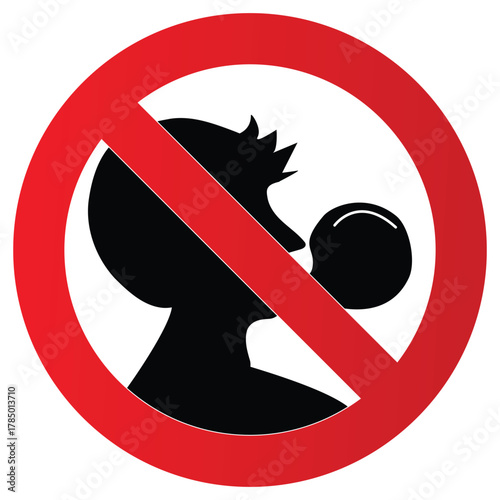 No bubble gum sign vector illustration of a person blowing a bubble prohibition symbol for public spaces and health campaigns