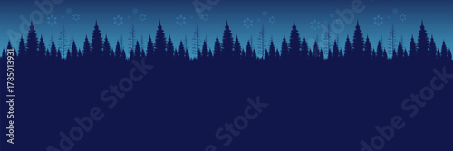 Serene vector illustration of a peaceful winter night forest with snowflakes and ample blank space for text or greetings.