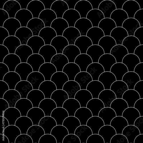 Japan traditional ethnic embroidery ornament with repeated scallops. Fish scale. Repeat scallop background. Seamless surface scales pattern. Ancient japanese sashiko uroko motif. Squama.