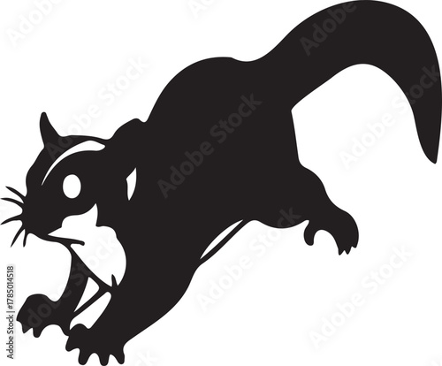 Black silhouette of a squirrel on a white background