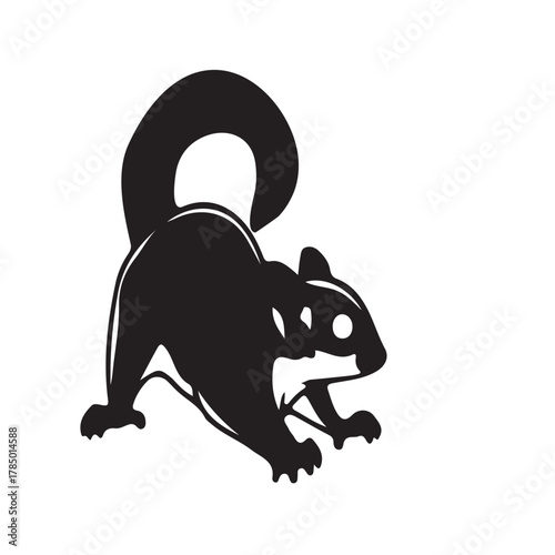 Black silhouette of a squirrel on a white background