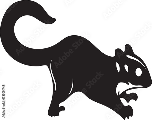 Black silhouette of a squirrel on a white background