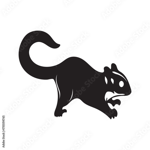 Black silhouette of a squirrel on a white background