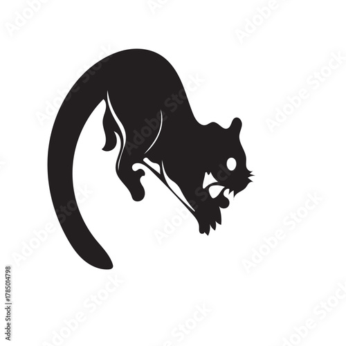 Black silhouette of a squirrel on a white background