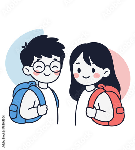 Vector kids with backpacks smiling, ready for school adventure