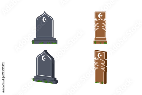 vector tombstone, islamic grave marker illustration, asian cemetery template
