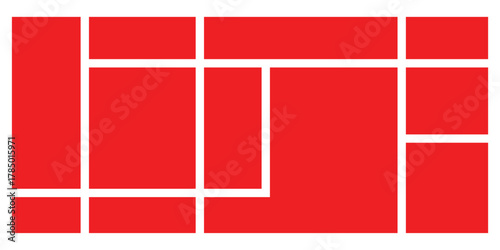 Red modern isolated geometric bento-grid icons on white background. Abstract bento grid icons on white page. Puzzle brick bento icons on white page. EPs 10. 