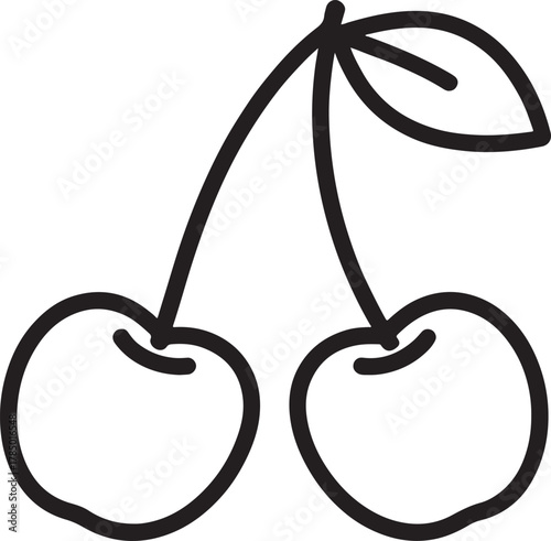 Minimalist line icon of two cherries with stems on a white background cherry fruit