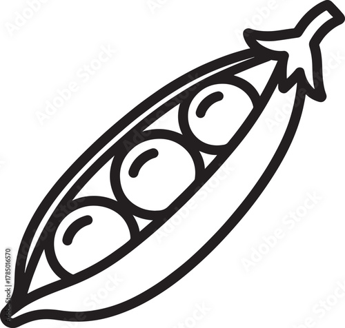 Pea pod silhouette with three peas on transparent background vegetable food