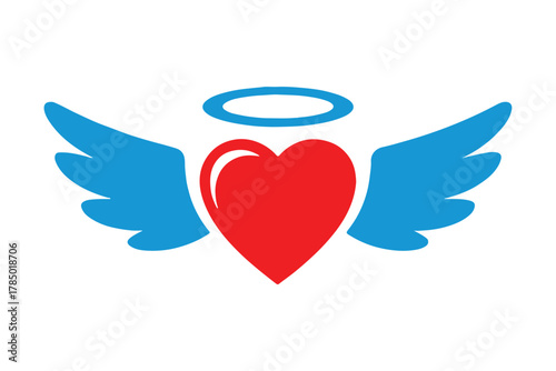 heart wings and halo vector logo icon suitable for badge