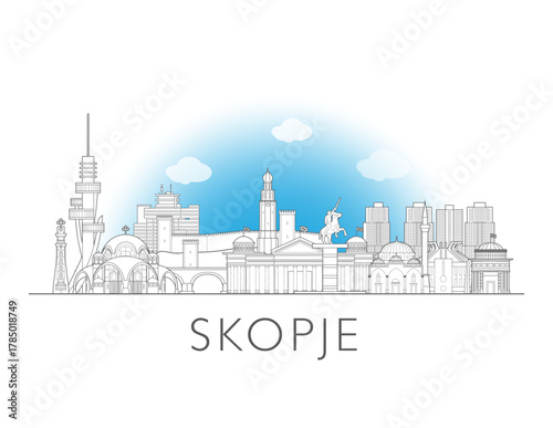 Skopje, North Macedonia, cityscape illustration skyline drawing