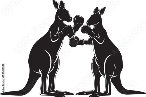 Two boxing kangaroos silhouettes facing off in a sporting match