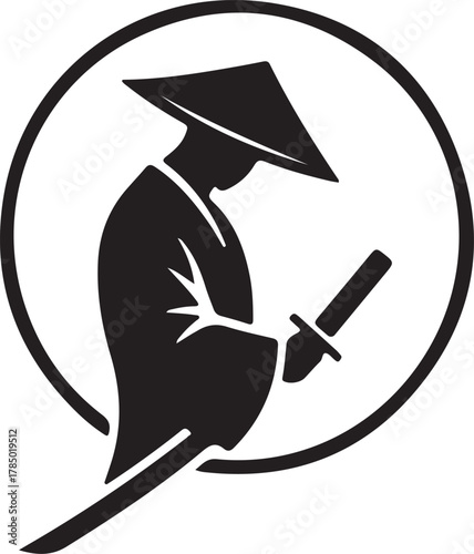 Samurai Icon Ronin Warrior with Katana Logo Design