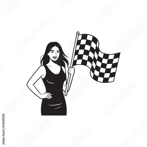 Race Car Girl Holding Checkered Flags
